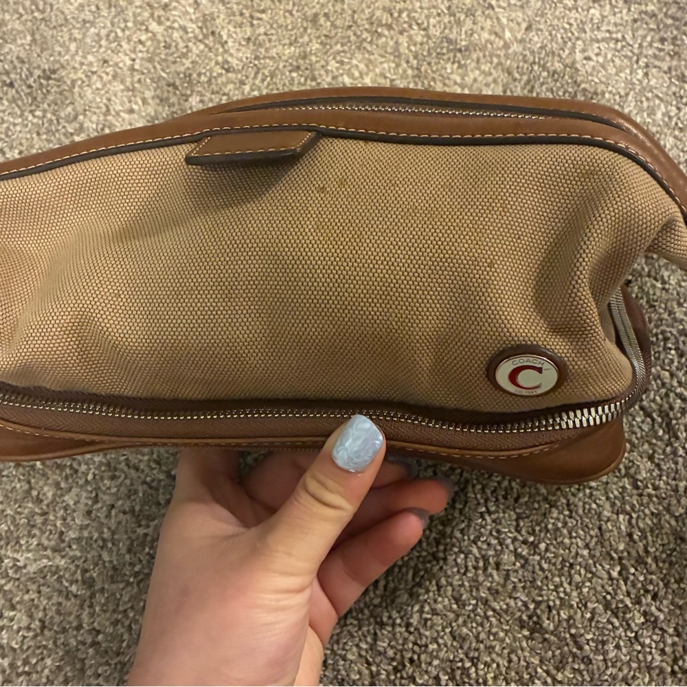 Coach Tan and Brown Toiletry Bag